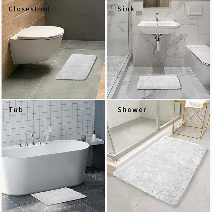 FIFU Bathroom Rugs 24" W x 36" L, Bath Mat for Bathroom, Bedroom, Laundry Room & Kitchen, Non-Slip Rubber Latex Backing, Extra Soft and Absorbent Microfiber Carpet, Machine Washable Rug, White - ModernBath