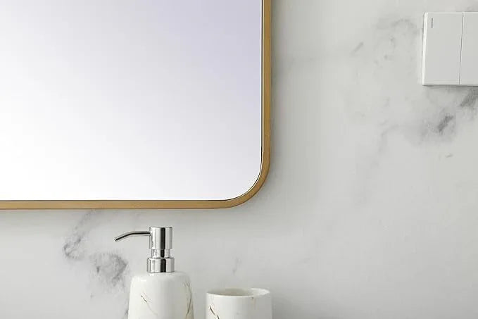 ARS Concepts Aura, Soft Corner Metal Rectangular Mirror 30X36 Inch in, Modern, Brass - ModernBath