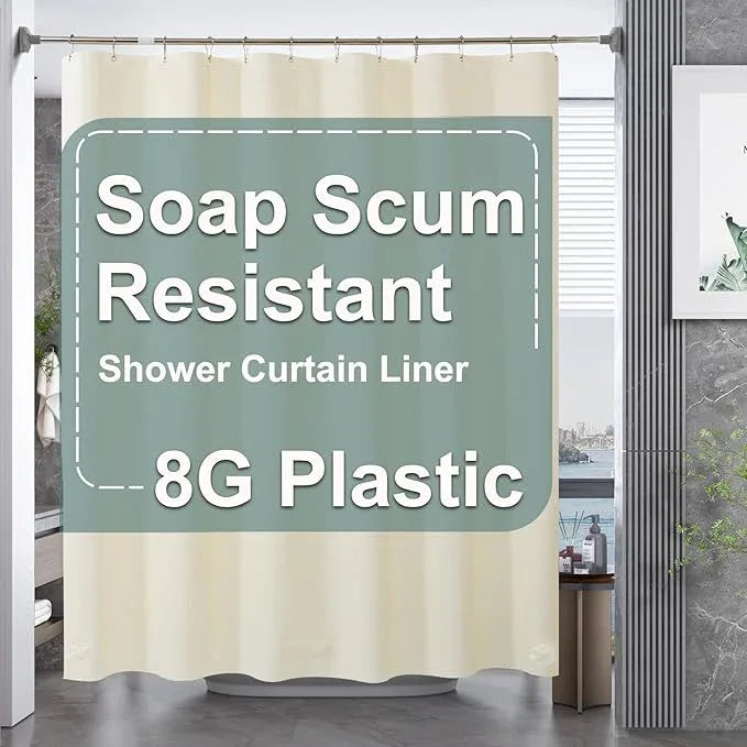 AmazerBath Plastic Shower Curtain Liner, 72 x 72 Inches EVA 8G Heavy Duty Beige Waterproof Weighted Thick Bathroom Curtain with 3 Clear Weights and 12 Rustproof Grommet Holes - ModernBath