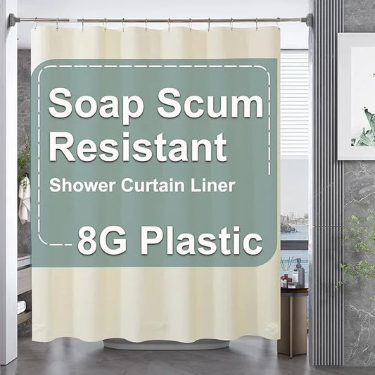 AmazerBath Plastic Shower Curtain Liner, 72 x 72 Inches EVA 8G Heavy Duty Beige Waterproof Weighted Thick Bathroom Curtain with 3 Clear Weights and 12 Rustproof Grommet Holes - ModernBath
