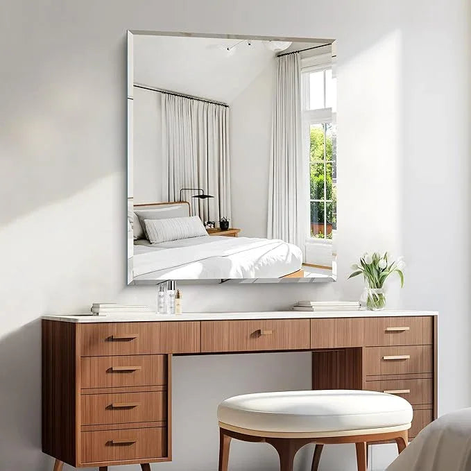 KOCUUY Beveled Mirror, 36x30 Inch Frameless Bathroom Mirror for Over Sink, Upgraded Shatterproof Beveled Unframed Design Mirror for Bathroom, Bedroom, Hang Horizontal/Vertical - ModernBath