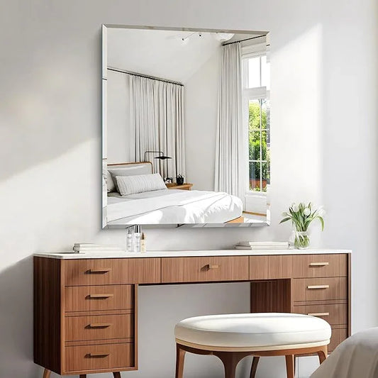 KOCUUY Beveled Mirror, 36x30 Inch Frameless Bathroom Mirror for Over Sink, Upgraded Shatterproof Beveled Unframed Design Mirror for Bathroom, Bedroom, Hang Horizontal/Vertical - ModernBath