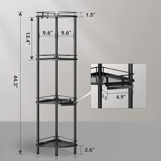 ELYKEN Corner Shower Caddy Standing, 4 Tier Rustproof Metal Shower Organizer with Soap Holder, Floor Shower Corner Shelf Rack Storage Stands with Adjustable Feet & 2 Hooks for Bathroom, Black - ModernBath