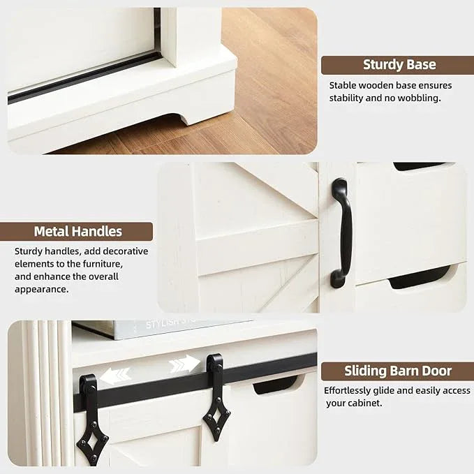 Bathroom Floor Cabinet, Farmhouse Storage Cabinet with Sliding Barn Door, Small Storage Cabinet with Drawer for Bathroom, Kitchen, Living Room, Rustic Style (Antique White) - ModernBath