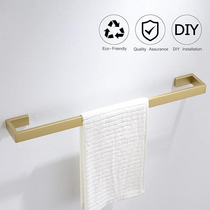 Gold Towel Bar Set 4 Pieces Bathroom Hardware Set Wall Mounted Stainless Steel,Towel Bar+Towel Holder+Towel Hook+Toilet Paper Holder,23.6 inch - ModernBath