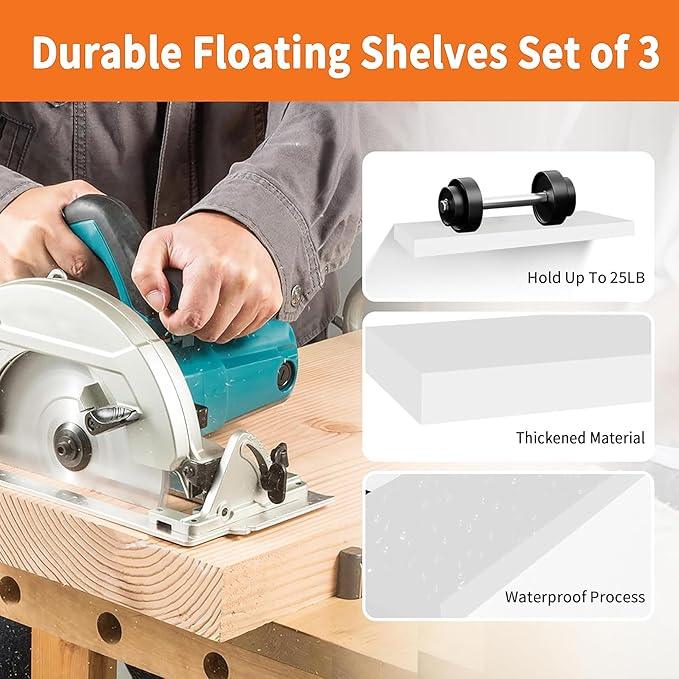 Floating Shelves for Wall Set of 3, 24" White Wall Shelves for Home Decor, Frame Display White Floating Shelf for Living Room, Bedroom, Bathroom, Kitchen - ModernBath