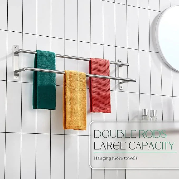 KOKOSIRI 32 Inch Bath Towel Bars Double Towel Racks Bathroom Towel Holder Towel Storage Towel Shelves Wall Mount Stainless Steel Satin Nickel B5010BR-L32 - ModernBath