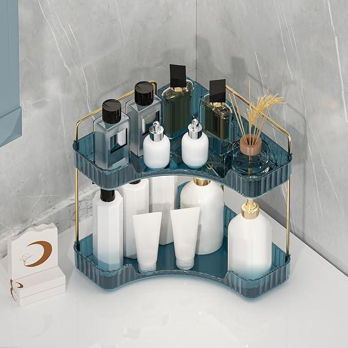 Weidace Corner Bathroom Counter Organizer Bathroom Countertop Shelf Makeup Organizer for Vanity Perfume Tray for Corner Storage (2 Tiers, Blue) - ModernBath