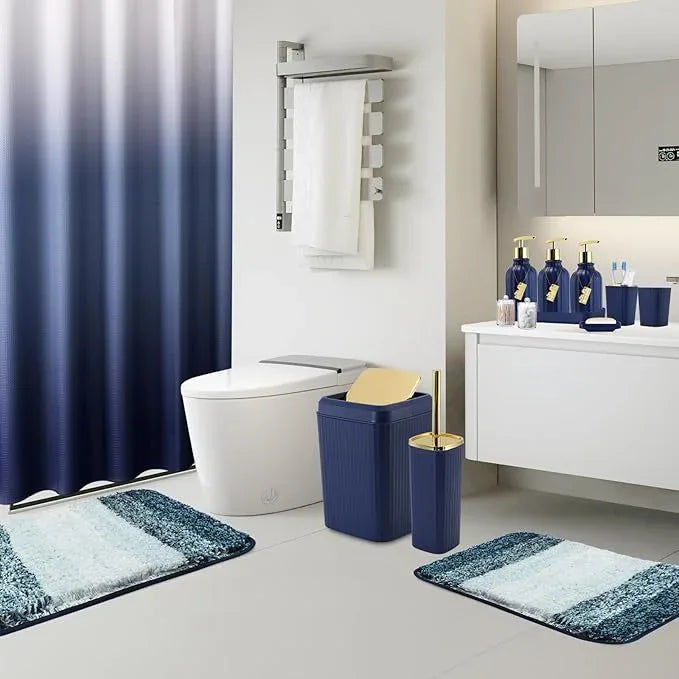 WSBArt 32PCS Bathroom Set Bathroom Sets with Shower Curtain and Rugs Navy Blue Bathroom Accessories,Shower Curtain Set,Bathroom Rug Set with Bathroom Trash Can - ModernBath