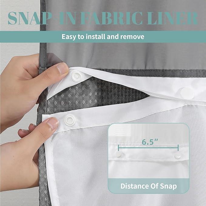 eachope Charcoal Grey No Hook Waffle Weave Shower Curtain with snap-in Liner Replacement, 230GSM Waterproof Fabric Hotel Shower Curtain Set for Bathroom, Through Mesh Top Window,71Wx77H - ModernBath