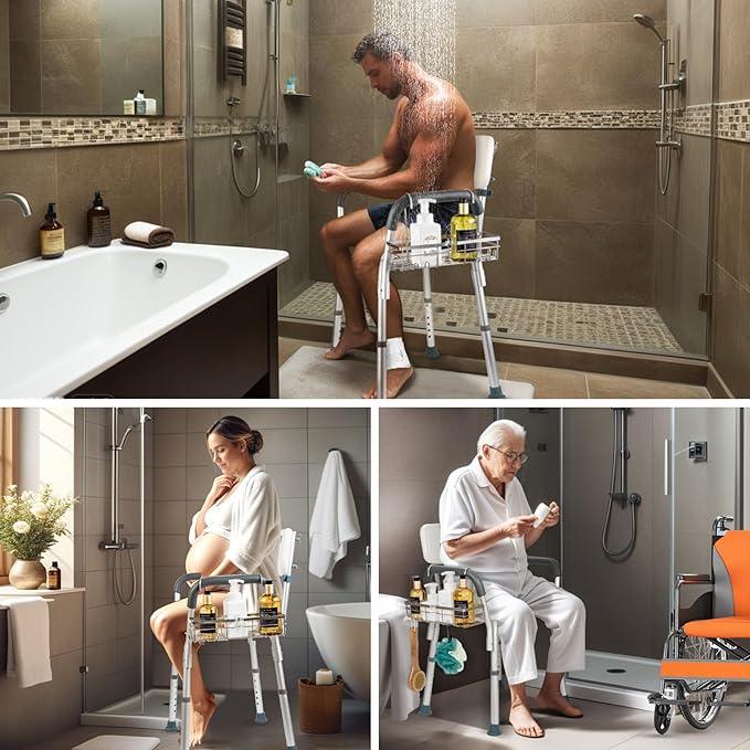 DELLAN Hanging Shower Caddy, Shower Rack with Hooks for Shower & Bath Chair, Bathroom Shower Basket for Elderly, Pregnant, Handicap, Patient - ModernBath