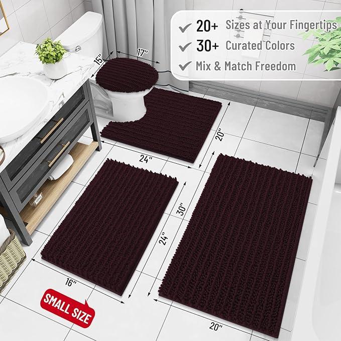 Arotive Luxury Chenille Bathroom Rug Mat, Extra Soft Thick Absorbent Shaggy Bath Rugs, Non-Slip Machine Wash Dry, Plush Bath Mats for Bathroom, Shower and Tub, 30x20, Black Cherry - ModernBath
