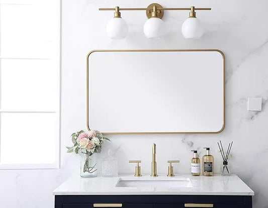 ARS Concepts Aura, Soft Corner Metal Rectangular Mirror 22X36 Inch in, Modern, Brass - ModernBath
