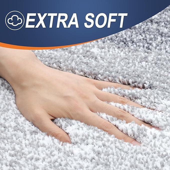 OLANLY Luxury Toilet Rugs U-Shaped 24x20, Extra Soft and Absorbent Microfiber Bathroom Rugs, Non-Slip Plush Shaggy Bath Mat, Machine Wash Dry, Contour Bathroom Mats for Toilet Base, Light Grey - ModernBath