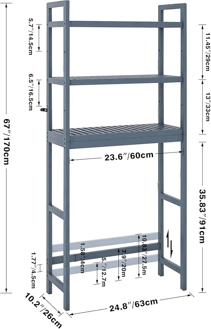 SMIBUY Bathroom Storage Shelf, Bamboo Over-The-Toilet Organizer Rack, Freestanding Toilet Space Saver with 3-Tier Adjustable Shelves (Grey) - ModernBath