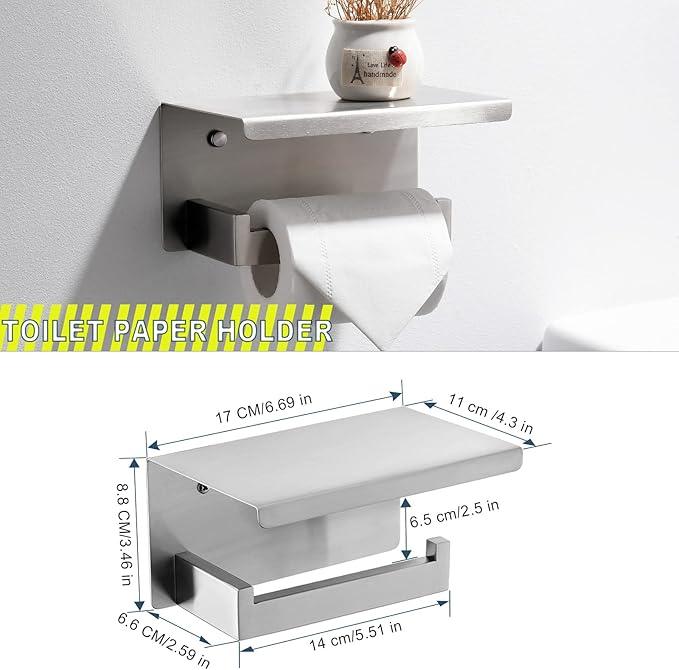 Brushed 4-Piece Bathroom Hardware Set Premium Stainless Steel Bath Towel Bar Sets Wall Mounted Bathroom Toilet Paper Holder with Shelf Set, 23.6 Inch - ModernBath