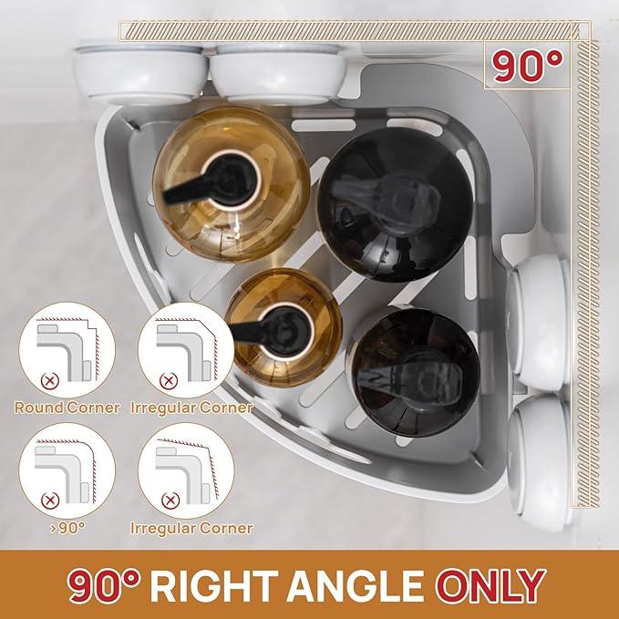 LEVERLOC Corner Shower Caddy Suction Cup, Shower Caddy Basket Powerful Suction Bathroom, Waterproof & Rustproof Organizer for Bathroom Storage, No-Drilling Removable (Grey) - ModernBath