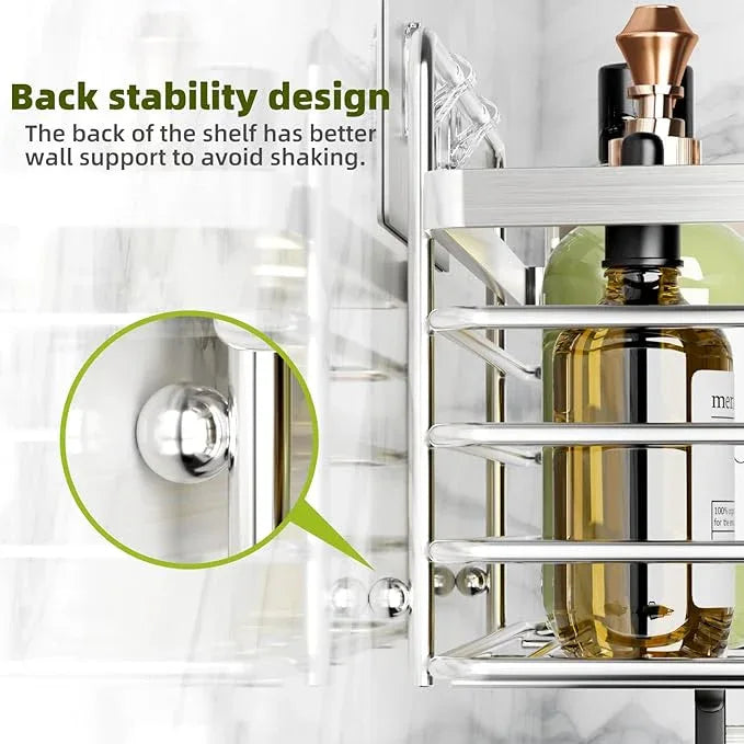 Yougai Shower Caddy Shower Shelf with Soap Dish and 4 Hooks, SUS304 Stainless Steel Shampoo Holder Bathroom Shower Organizer No Drilling Adhesive Wall Mounted Storage Shelves Basket Accessories-3 Pack - ModernBath