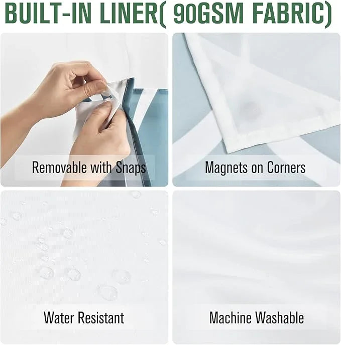 Yiatn No Hook Aegean Blue Long Shower Curtain with Snap in Fabric Liner Set - Hotel Style with See Through Mesh Top Window, Modern Geometric Waterdrop Design,Waterproof and Washable, 71x86 INCH - ModernBath