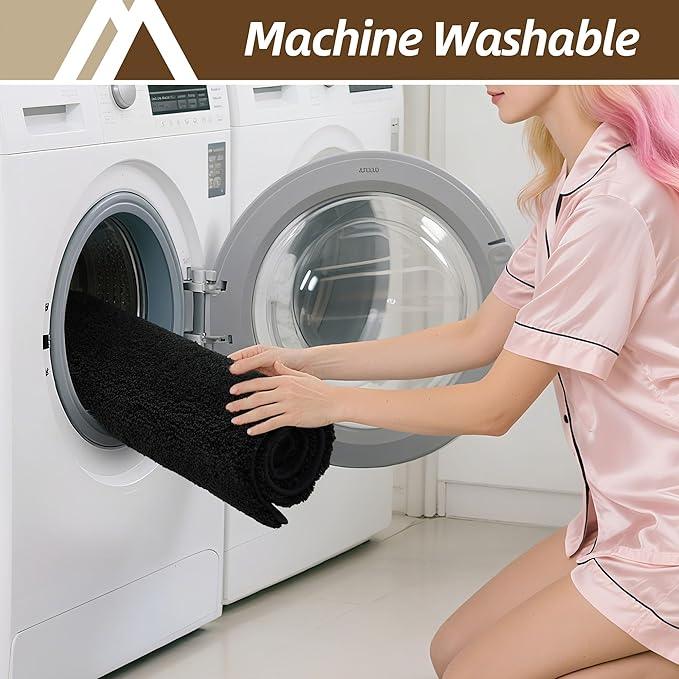 COSY HOMEER Bathroom Rugs Mat 24”x36” Absorbent Non-Slip Bath Mat Plush Shaggy Machine Washable Bath Rugs Soft Polyester Bath Mats for Bathroom Floor,Tub and Shower,Black - ModernBath