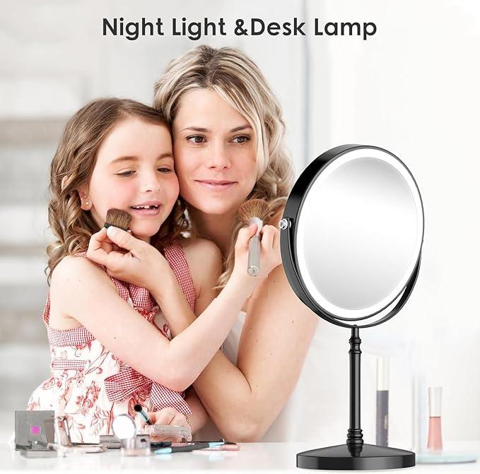 Lighted Makeup Mirror, 3000 mAh Rechargeable Double Sided Magnifying Vanity Mirror with 3 Colors, 1x/10x, 360° Rotation , Brightness Adjustable Magnification Cosmetic Light up Mirror, Women Gift - ModernBath