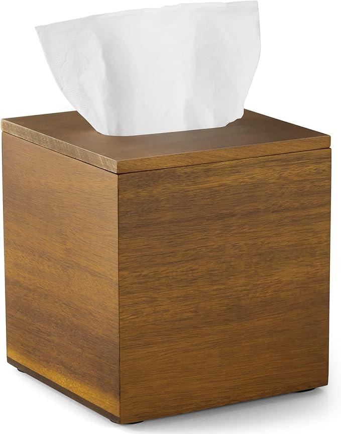 Dreamkey Acacia Wood Tissue Box Cover, Square Tissue Box Holder with Removable Top Lid, Solid Wooden Tissue Box Dispenser for Bathroom, Bedroom, Office - ModernBath