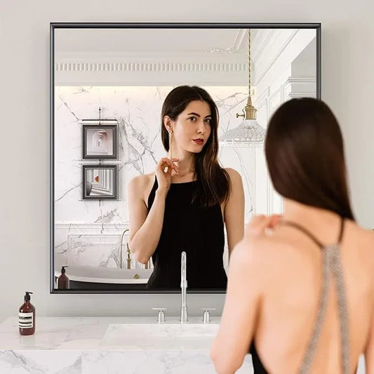 LOAAO Black Bathroom Mirror 32"X32" for Wall, Rectangle Bathroom Vanity Mirror, Tempered Glass, Hangs Vertically or Horizontally, Easy to Install, Modern Design - ModernBath