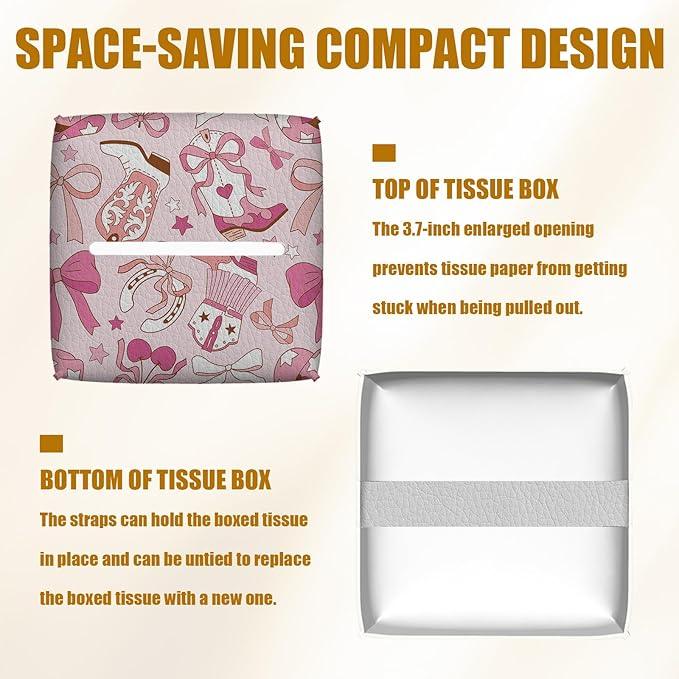 Western Cowgirl Tissue Box Cover 2PCS, Leather Tissue Box Holder Square Facial Paper Case Tissue Box Cube Organizer for Bathroom Bedroom Desk Office - ModernBath
