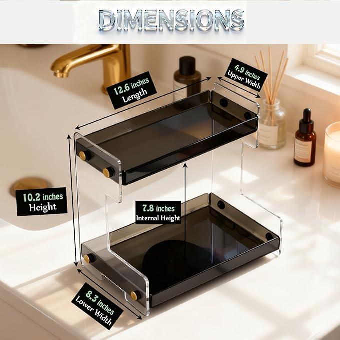 NEWRAIN 2-Tier Bathroom Organizer Countertop for Cosmetics, Makeup, Vanity Holder for Lipstick, Black Cabinet Storage - ModernBath