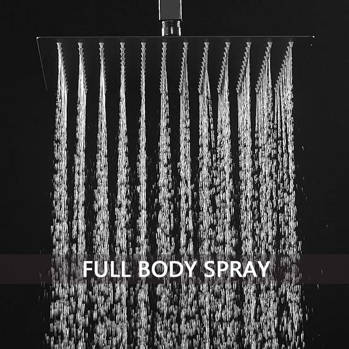 Heable Matte Black Shower System Bathroom 16 Inch Rain Shower Head Ceiling Mount with Handheld Luxury High Pressure Shower Combo Set Shower Faucet Rough-in Valve Body and Trim Kit - ModernBath