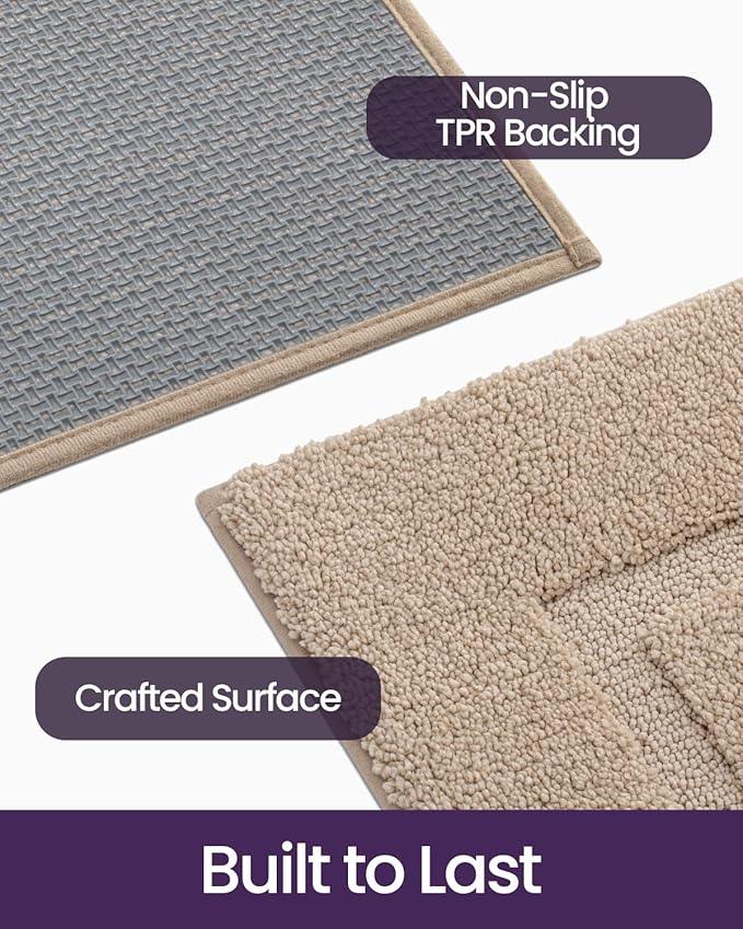 DEXI Bathroom Rugs 43x24, Washable Non Slip Bath Mat for Shower Floor, Absorbent Quick Dry Bathmat with Rubber Backing, Ultra Soft Plush Carpet for Tub, Beige - ModernBath