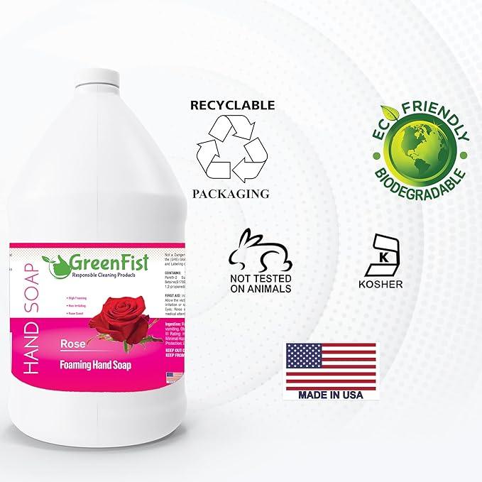 GreenFist Foaming Hand Soap Refills Jug Rose Scent Foam Refill Made in USA, 128 ounce (1 Gallon) - ModernBath