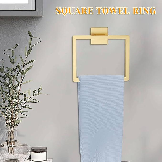 Brushed Gold Towel Bar Set 5 Pieces Bathroom Hardware Accessories Set,Upgraded Toilet Paper Holder with Shelf,Stainless Steel Towel Holder Set for Bathroom,Wall-Mounted 23.6 in - ModernBath