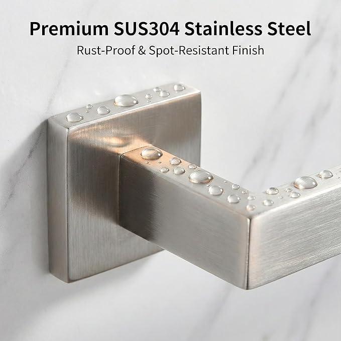 5 Piece Bathroom Hardware Set Brushed Nickel, SUS304 Stainless Steel Towel Bar Set, Modern Square Accessories with 16 Inch Rack Toilet Paper Holder Robe Hooks (Brushed Nickel) - ModernBath