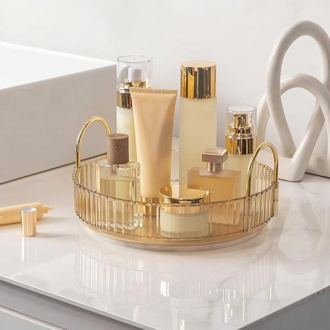 INVSSENE 360° Rotating Makeup Organizer, Bathroom Make Up Spinning Holder Rack, Large Capacity Cosmetics Storage Vanity Shelf Countertop, Fits Cosmetics, Perfume, Skincare, Lipsticks(1 Tier, Yellow) - ModernBath