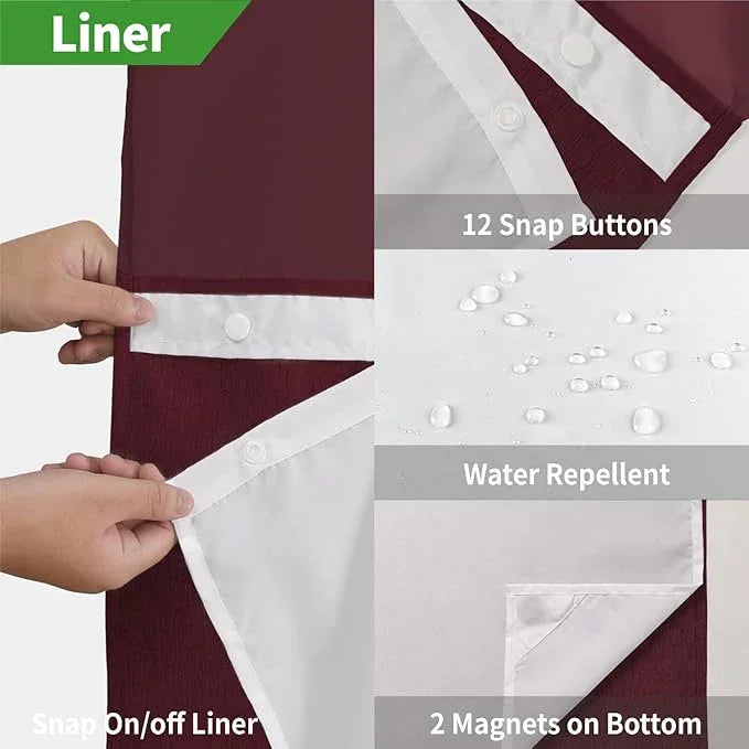 eachope Long No Hooks Needed Linen Textured Shower Curtain with Snap-in Fabric Liner Set,Hotel Luxury Decor Shower Curtains for Bathroom,Waterproof & Washable,71Wx80H,Burgundy - ModernBath