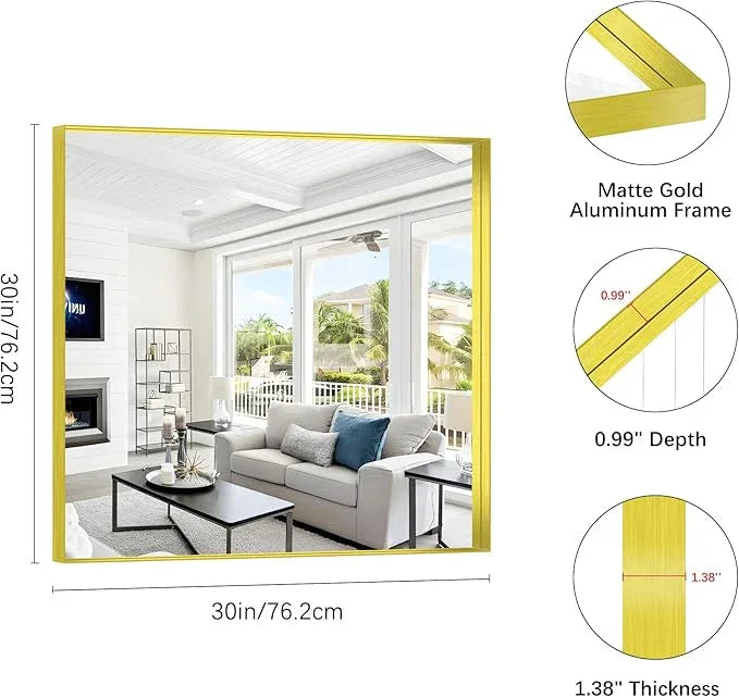 NIMURY Gold Bathroom Mirror, 30x30 Inch Rectangular Framed Mirror, Large Wall Mounted Bathroom Vanity Mirror Over Sink for Bedroom,Restroom, Living Room, Hangs Vertically or Horizontally - ModernBath