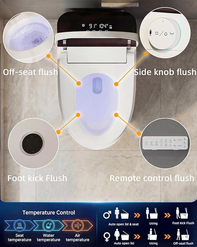 TOTTE Luxury Smart Toilet with Bidet, Hands-Free with Auto Open/Close Lid & Self-Cleaning Bowl | Adaptive Warm Water Wash & Heated Seat, Built-in Aroma, One-Piece Elongated Design - ModernBath