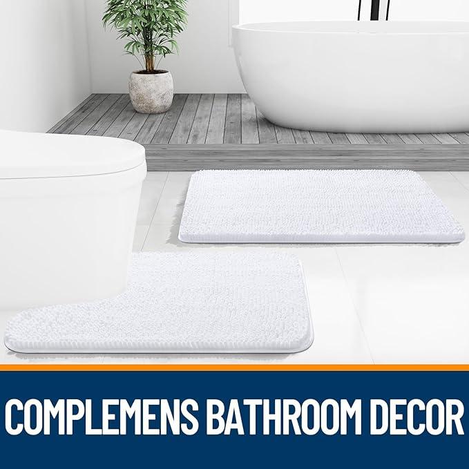 OLANLY Toilet Rugs U-Shaped 24x20, Extra Soft Absorbent Chenille Contour Bathroom Rugs for Toilet, Dry Quickly, Machine Washable, Non-Slip Bath Mat, White - ModernBath