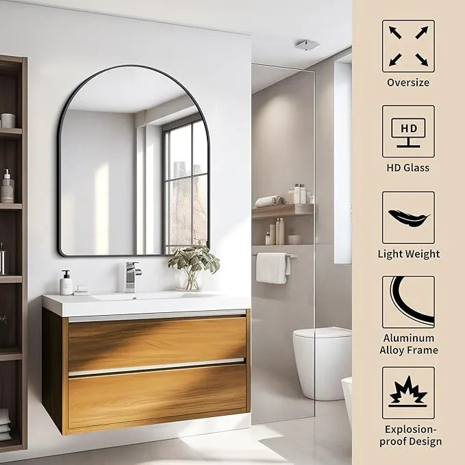 FORBATH Arched Bathroom Mirror 30x36 Inch, Bathroom Mirror Wall Mounted Modern Black Aluminum Frame Decor Dresser Mirror for Bedroom Living Room Entryway, Hanging or Leaning Against Wall - ModernBath
