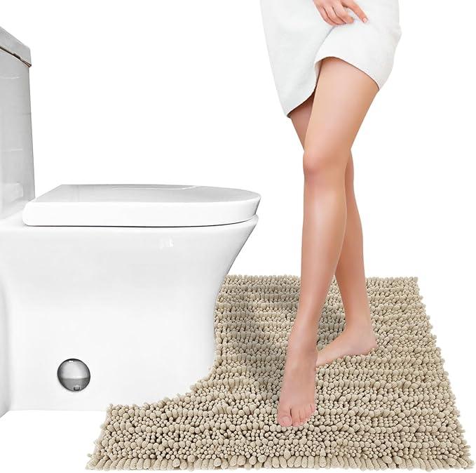 Yimobra Toilet Rug U Shaped Washable 24x20 Inch - Ultra Soft Absorbent Chenille Bath Rugs for Toilet, Quick Dry & Machine Washable, Non Slip Contour Bathroom Mat, Camel - ModernBath