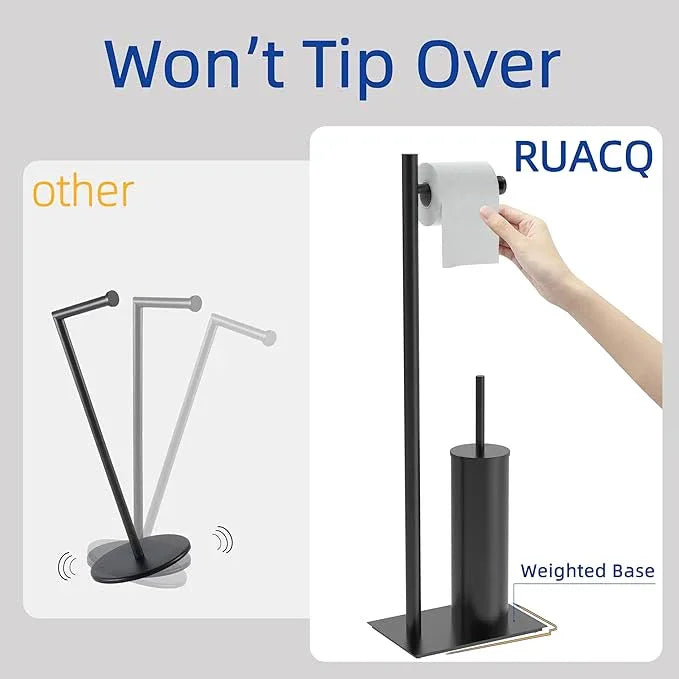 RUACQ Toilet Paper Holder Stand with Toilet Brush and Holder Set, 304 Stainless Steel Bathroom Toilet Tissue Paper Roll Holder Free Standing, Weighted Base, Heavy Duty (Matte Black) - ModernBath