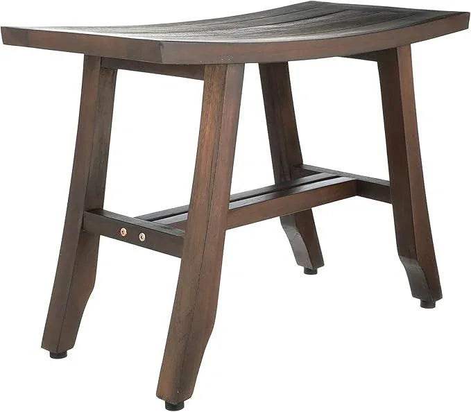DecoTeak Satori Teak Shower Bench – 24" Compact Teak Bath Seat, Brown Finish, for Adults & Seniors | Water-Resistant Spa Stool with Slatted Seat & Adjustable Feet - ModernBath