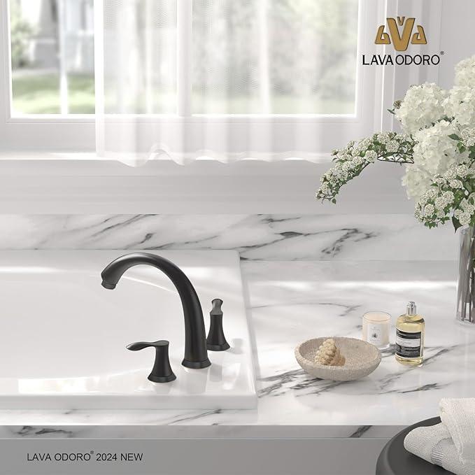 Lava Odoro Black Roman Tub Faucet with Valve, 8 inch Widespread Bathtub Faucet with Valve, High Flow 2 Handle Deck Mount Tub Faucet, Solid Brass 3 Hole Bath Tub Filler TF405-MB - ModernBath