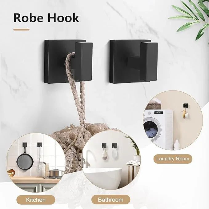 TQKAG 5-Pieces Matte Black Bathroom Hardware Accessories Set 23.6" SUS304 Stainless Steel Towel Bar Set Wall Mounted Square Toilet Paper Holder with Shelf - ModernBath