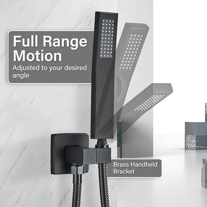 Shower Faucet Set Matte Balck Rain Shower System with High Pressure 10 Inches Rain Shower Head and Handheld Spray Bathroom Luxury Rain Mixer Shower Complete Combo Set Ceiling Mounted - ModernBath