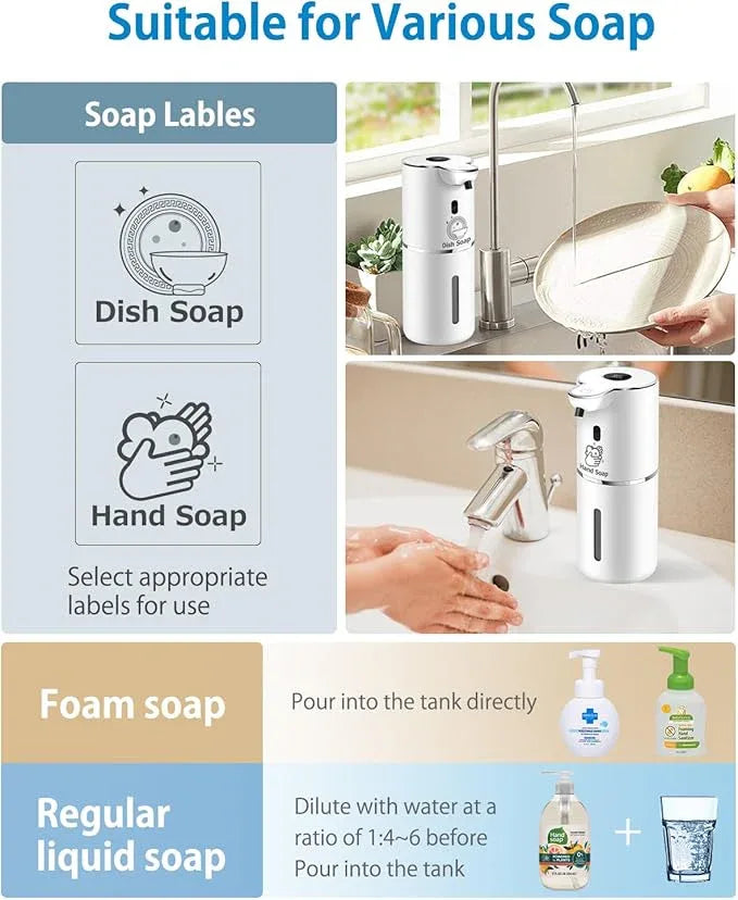 Automatic Foaming Soap Dispenser 12.8oz, Rechargeable & 6 Levels Foaming Adjustable with Digital Display, Wall Mount, Waterproof, Touchless Hand/Dish Soap Dispenser for Kitchen, Bathroom, Hotel - ModernBath