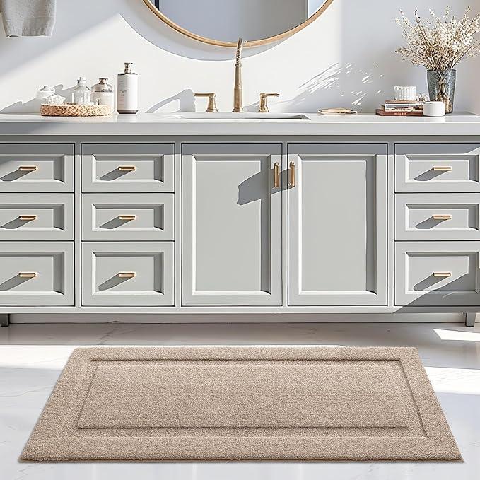 LUMI Extra Large Ultra Soft Bathroom Rugs Non Slip with Rubber Backing, Absorbent Washable Bath Mat Quick Dry, Upgraded Premium Microfiber Plush Carpet for Bathtub and Shower Floor, Beige, 24x60 - ModernBath