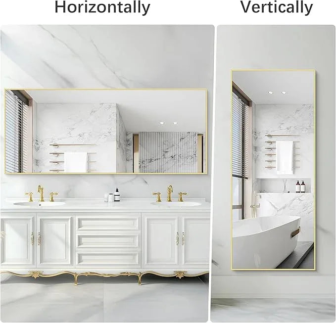COFENY 36x72inch Bathroom Mirror, Gold Rectangle Mirror with Thin Metal Frame, Large Rectangular Wall Mirrors for Bathroom, Living Roomm, Hair Salon, Big Farmehouse Mirror Hang Horizontal/Vertical - ModernBath