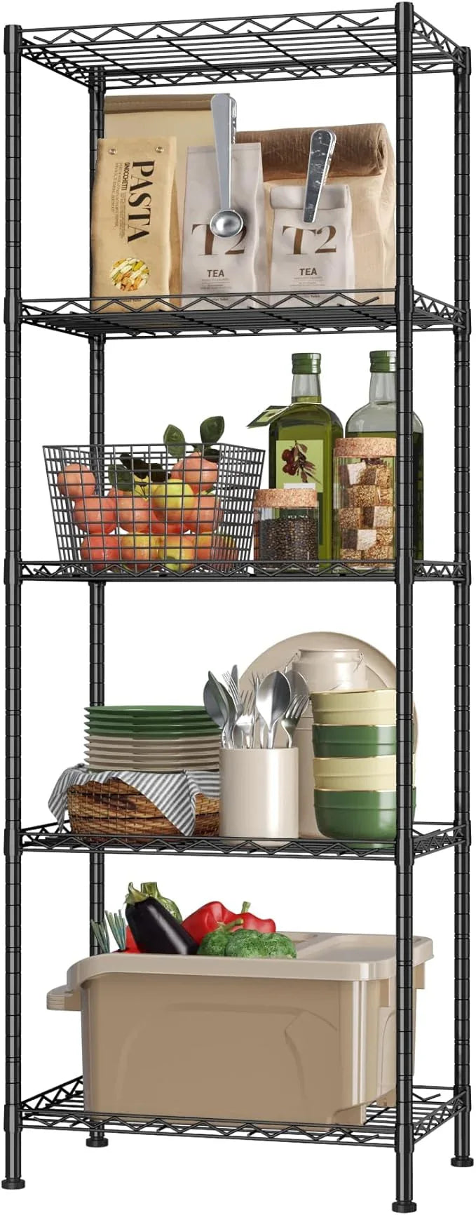 HOMEFORT 5-Shelving Unit, Adjustable Wire Shelving, Metal Wire Shelf Rack Organizer for Kitchen, Pantry, Closet, Bathroom, Laundry, Black,21" W x 11" D x 53" H - ModernBath